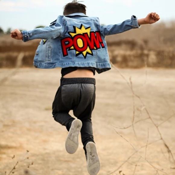 NWT Wee Monster Denim Red POW Patchwork Jacket in Pink & Red size 10 - Picture 2 of 9